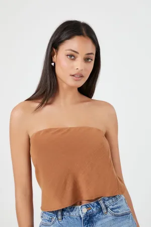 Forever 21 Women's Linen-Blend Cropped Tube Top Brown Forever 21