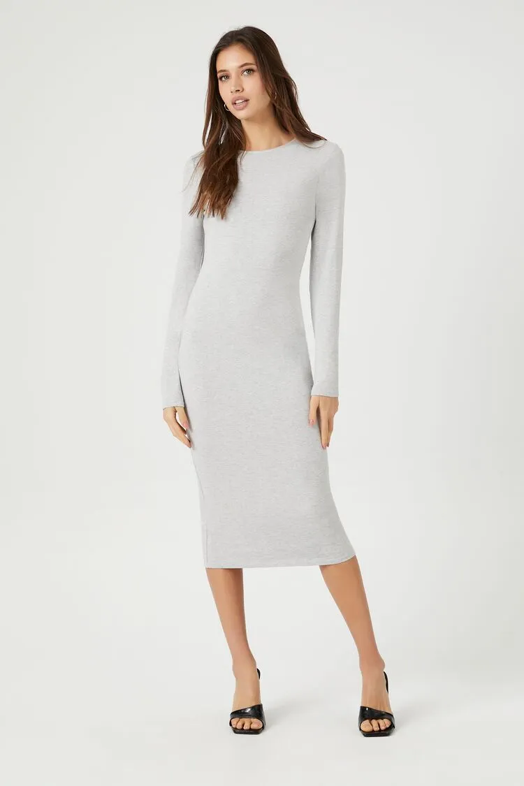 Forever 21 Women's Long-Sleeve Bodycon Midi Dress Heather Grey Forever 21