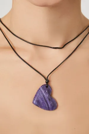 Forever 21 Women's Marble Heart Pendant Necklace Black/Purple Forever 21