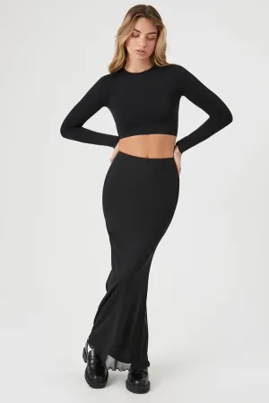 Forever 21 Women's Mesh Lettuce-Edge Maxi Skirt Black Forever 21