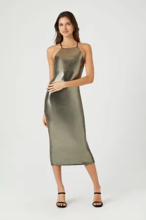 Forever 21 Women's Metallic Halter Midi Slip Dress Gold Forever 21