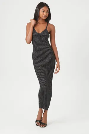 Forever 21 Women's Metallic Knit Bodycon Winter Dress Black/Silver Forever 21
