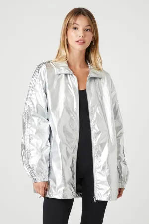 Forever 21 Women's Metallic Toggle Drawstring Shacket Silver Forever 21