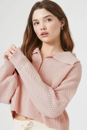 Forever 21 Women's Mixed Knit Cropped Sweater Dusty Pink Forever 21