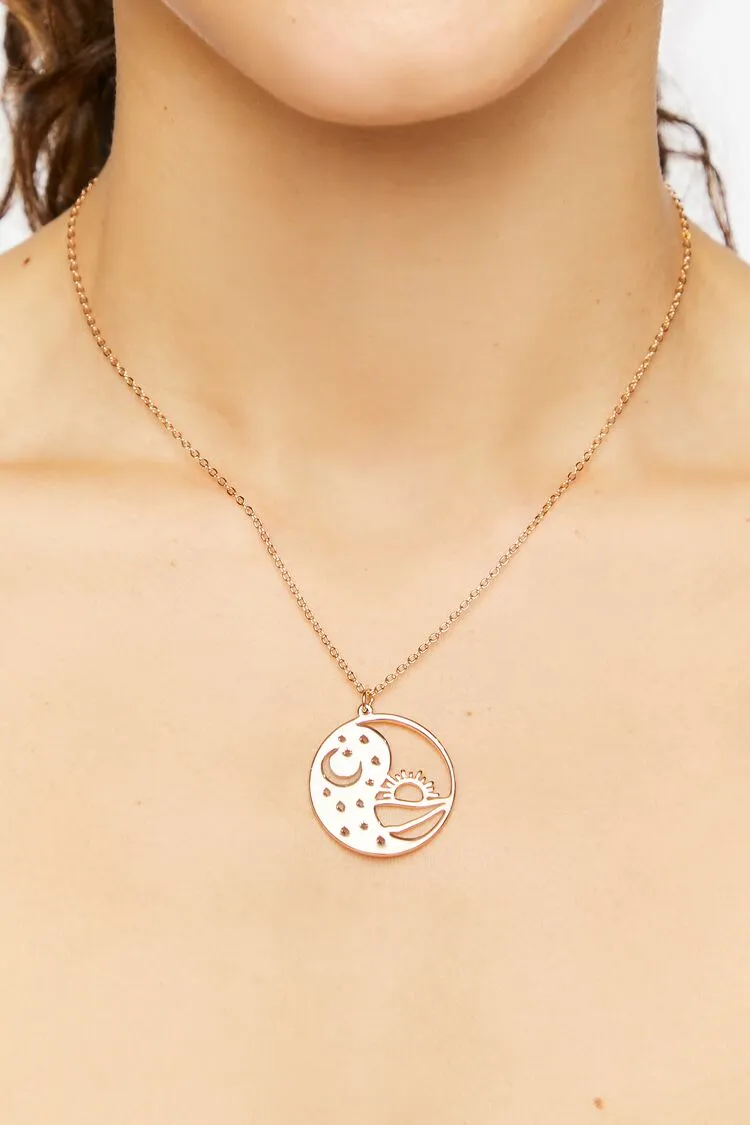 Forever 21 Women's Moon & Sun Pendant Necklace Gold Forever 21