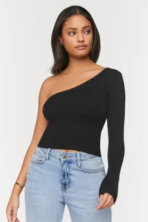 Forever 21 Women's One-Shoulder Sweater-Knit Top Black Forever 21