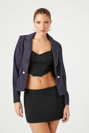 Forever 21 Women's Pinstriped Notched Blazer Navy/White Forever 21