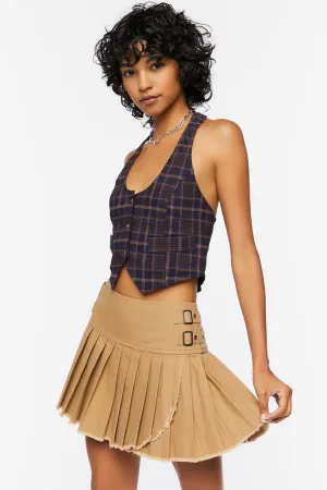 Forever 21 Women's Pleated Raw-Hem Mini Skirt Toast Forever 21