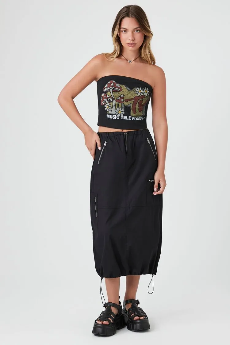 Forever 21 Women's Poplin Midi Utility Skirt Black Forever 21