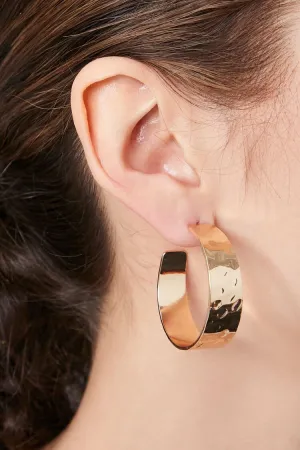 Forever 21 Women's Recycled Metal Hammered Hoop Earrings Gold Forever 21