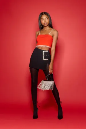 Forever 21 Women's Rhinestone Belted Slit Mini Skirt Black Forever 21