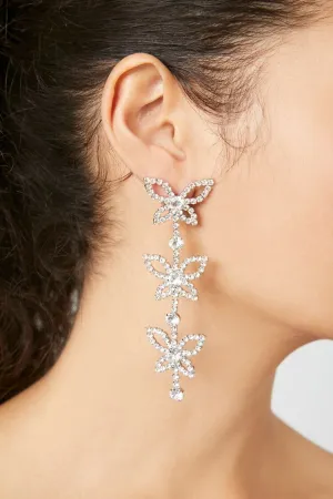 Forever 21 Women's Rhinestone Butterfly Drop Earrings Clear/Silver Forever 21