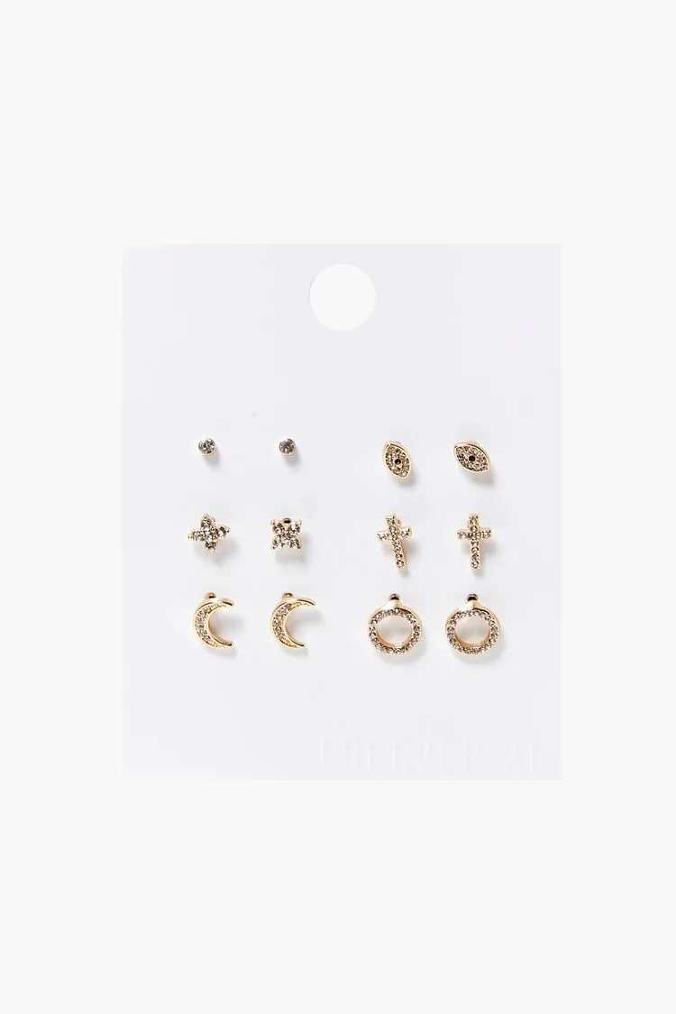 Forever 21 Women's Rhinestone Crescent Moon Charm Set Gold/Clear Forever 21