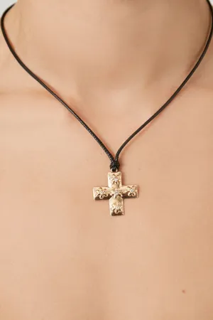 Forever 21 Women's Rhinestone Cross Pendant Necklace Gold/Black Forever 21