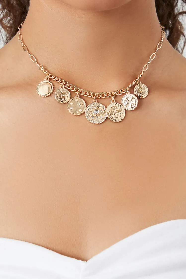 Forever 21 Women's Rhinestone Disc Chain Necklace Gold Forever 21