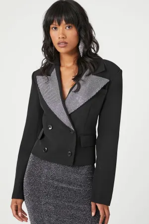 Forever 21 Women's Rhinestone Double-Breasted Blazer Black/Silver Forever 21