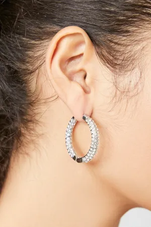 Forever 21 Women's Rhinestone Huggie Hoop Earrings Silver Forever 21