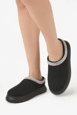Forever 21 Women's Rhinestone-Trim Faux Suede Slippers Black Forever 21