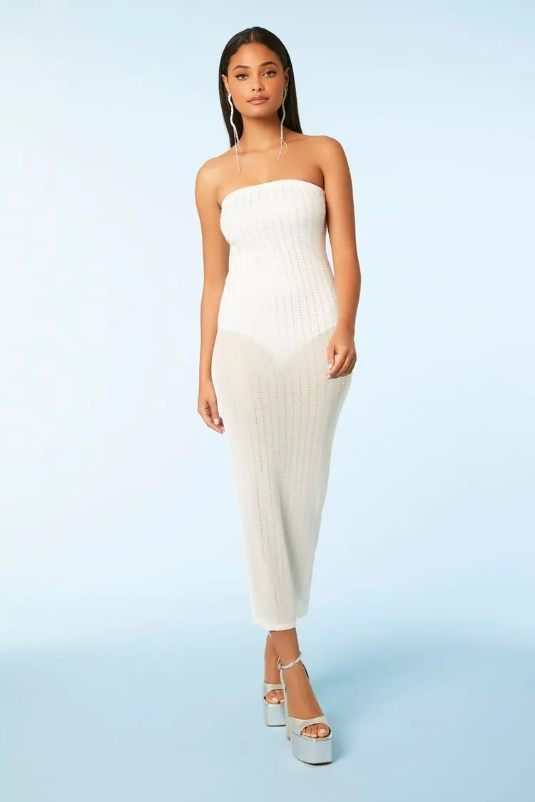 Forever 21 Women's Rhinestone Tube Midi Dress White/Multi Forever 21