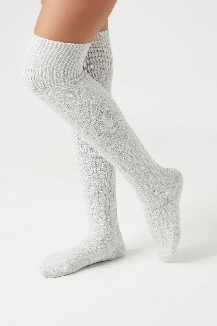 Forever 21 Women's Ribbed Over-the-Knee Socks Heather Grey Forever 21