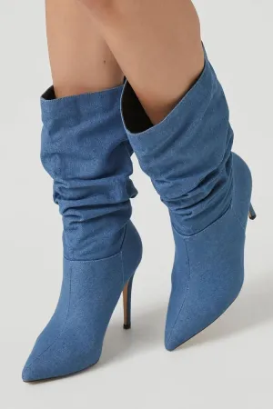 Forever 21 Women's Ruched  Stiletto Boots Denim Forever 21
