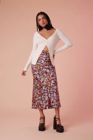 Forever 21 Women's Satin Floral Print Slip Skirt Black/Multi Forever 21