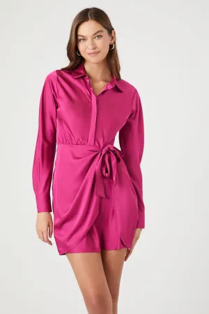 Forever 21 Women's Satin Mini Wrap Dress Fuchsia Forever 21