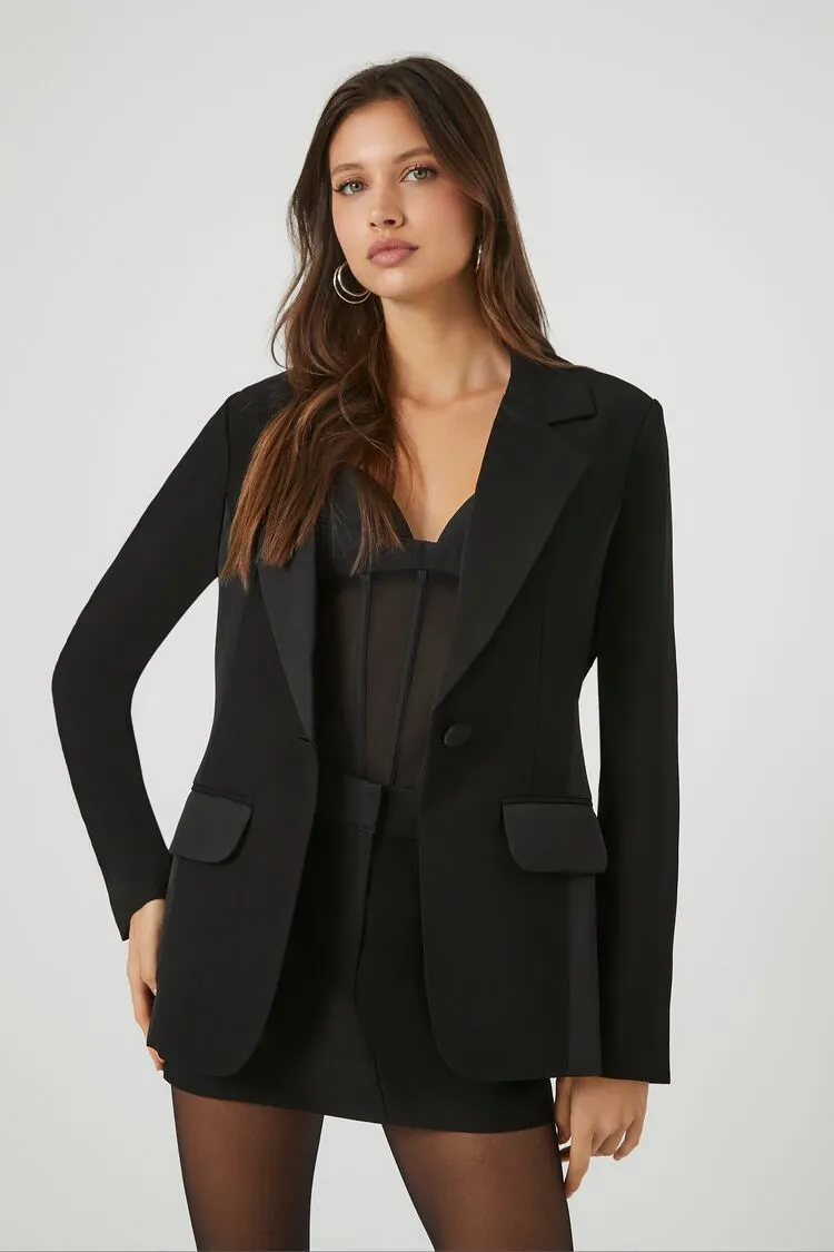 Forever 21 Women's Satin Single-Breasted Blazer Black Forever 21