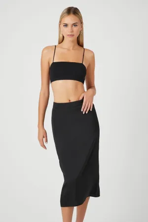 Forever 21 Women's Satin Vented Midi Skirt Black Forever 21