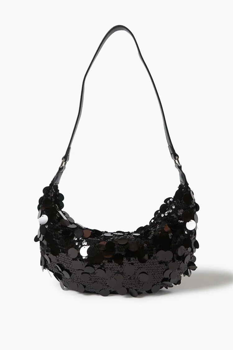 Forever 21 Women's Sequin Crescent Shoulder Bag Black Forever 21