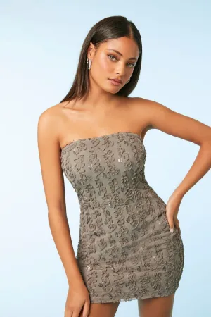 Forever 21 Women's Sequin Mesh Tube Mini Dress Dark Grey Forever 21