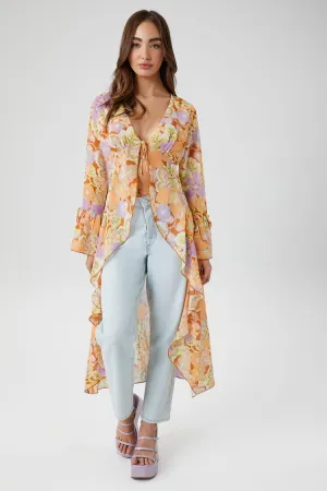 Forever 21 Women's Sheer Floral Print Kimono Lavender/Multi Forever 21