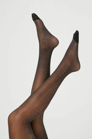 Forever 21 Women's Sheer Glitter Knit Tights Black/Silver Forever 21
