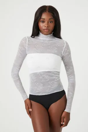 Forever 21 Women's Sheer Lace Lingerie Top White/Silver Forever 21