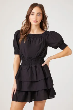 Forever 21 Women's Smocked Puff-Sleeve Mini Dress Black Forever 21