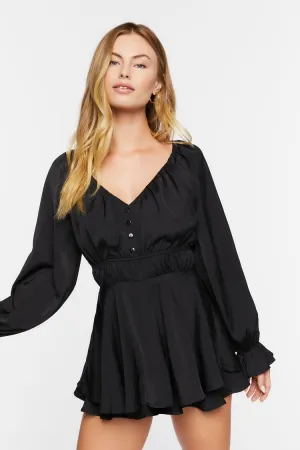 Forever 21 Women's Trumpet-Sleeve Flounce Romper Black Forever 21