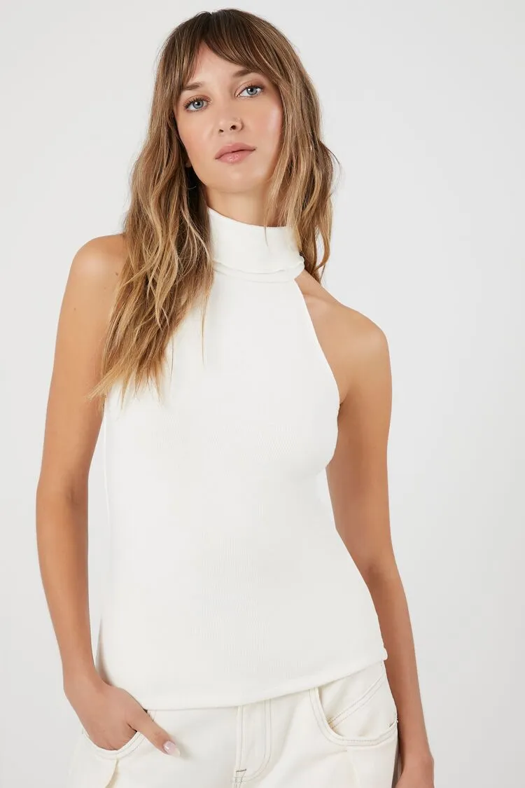 Forever 21 Women's Turtleneck Tank Top Cream Forever 21