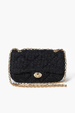 Forever 21 Women's Tweed Chain-Strap Crossbody Bag Black Forever 21