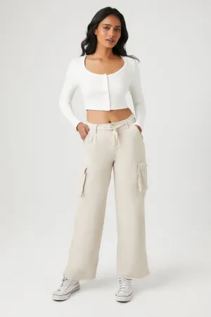 Forever 21 Women's Twill Drawstring Cargo Pants White Forever 21