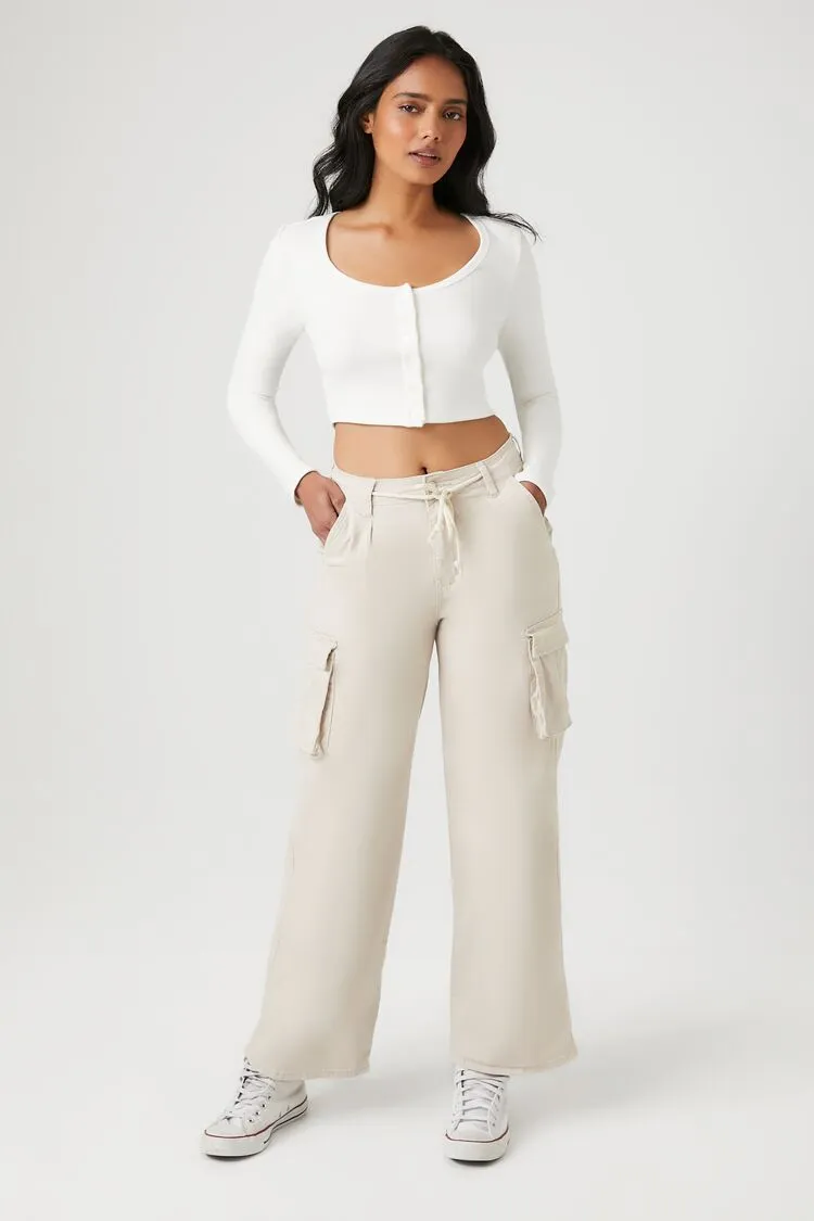 Forever 21 Women's Twill Drawstring Cargo Pants White Forever 21