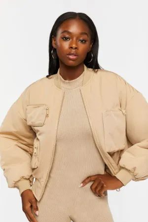Forever 21 Women's Zip-Up Utility Bomber Jacket Khaki Forever 21