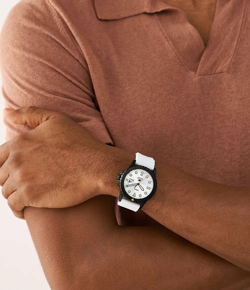 Fossil Blue Dive Three-Hand Date White Silicone Watch