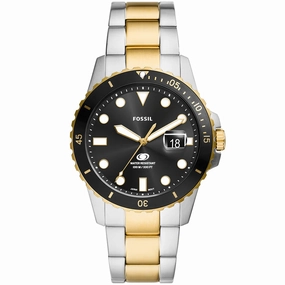 Fossil Blue Gents Black Dial Two-Tone Silver Gold Watch