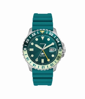 Fossil Blue GMT Oasis Gents Green Dial Blue Silicone Strap Watch