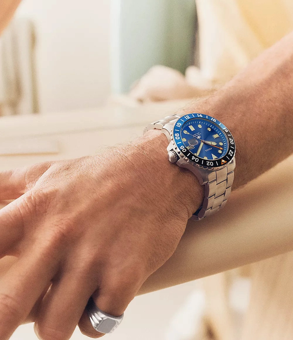 Fossil Blue GMT Stainless Steel Watch