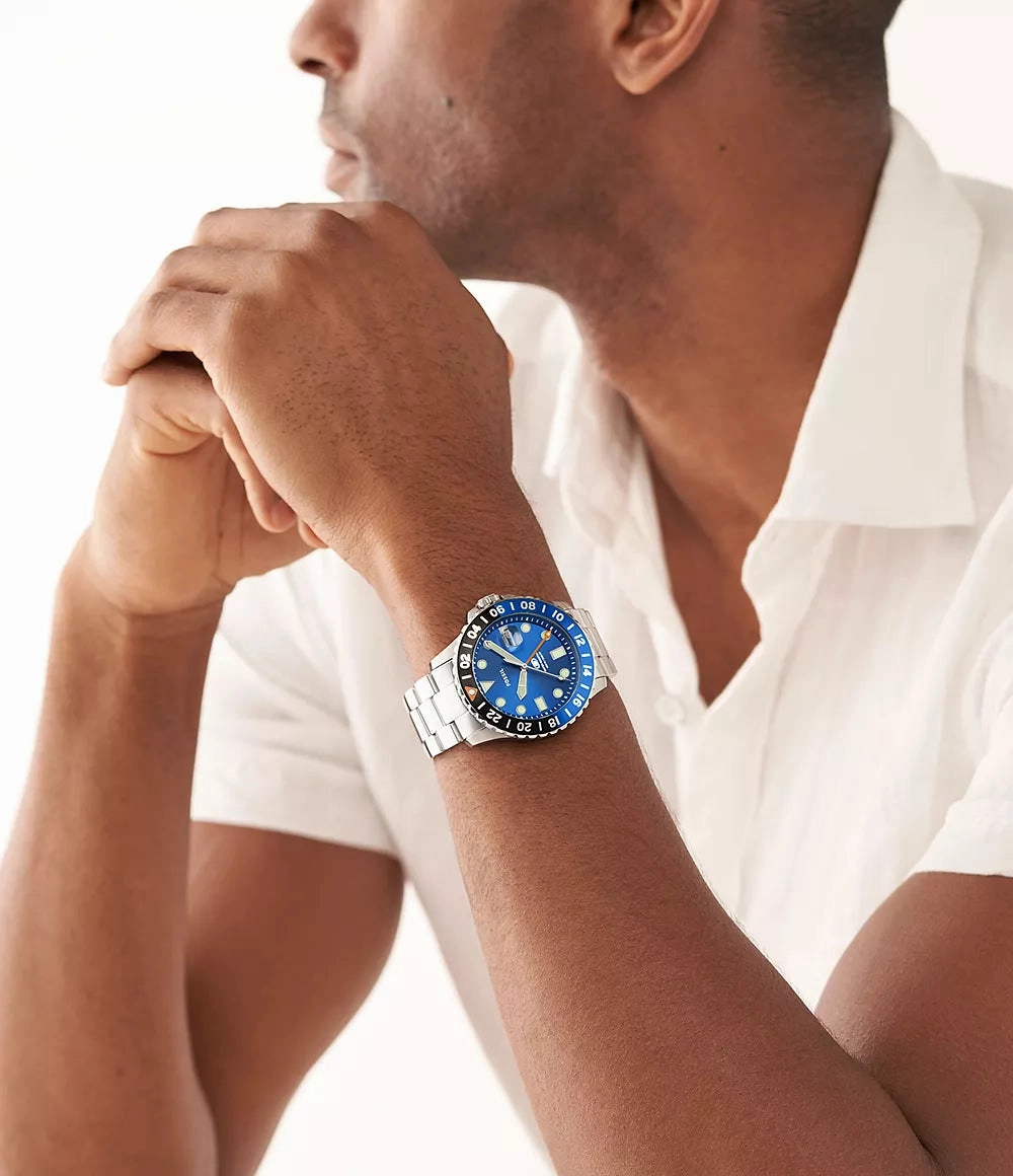 Fossil Blue GMT Stainless Steel Watch