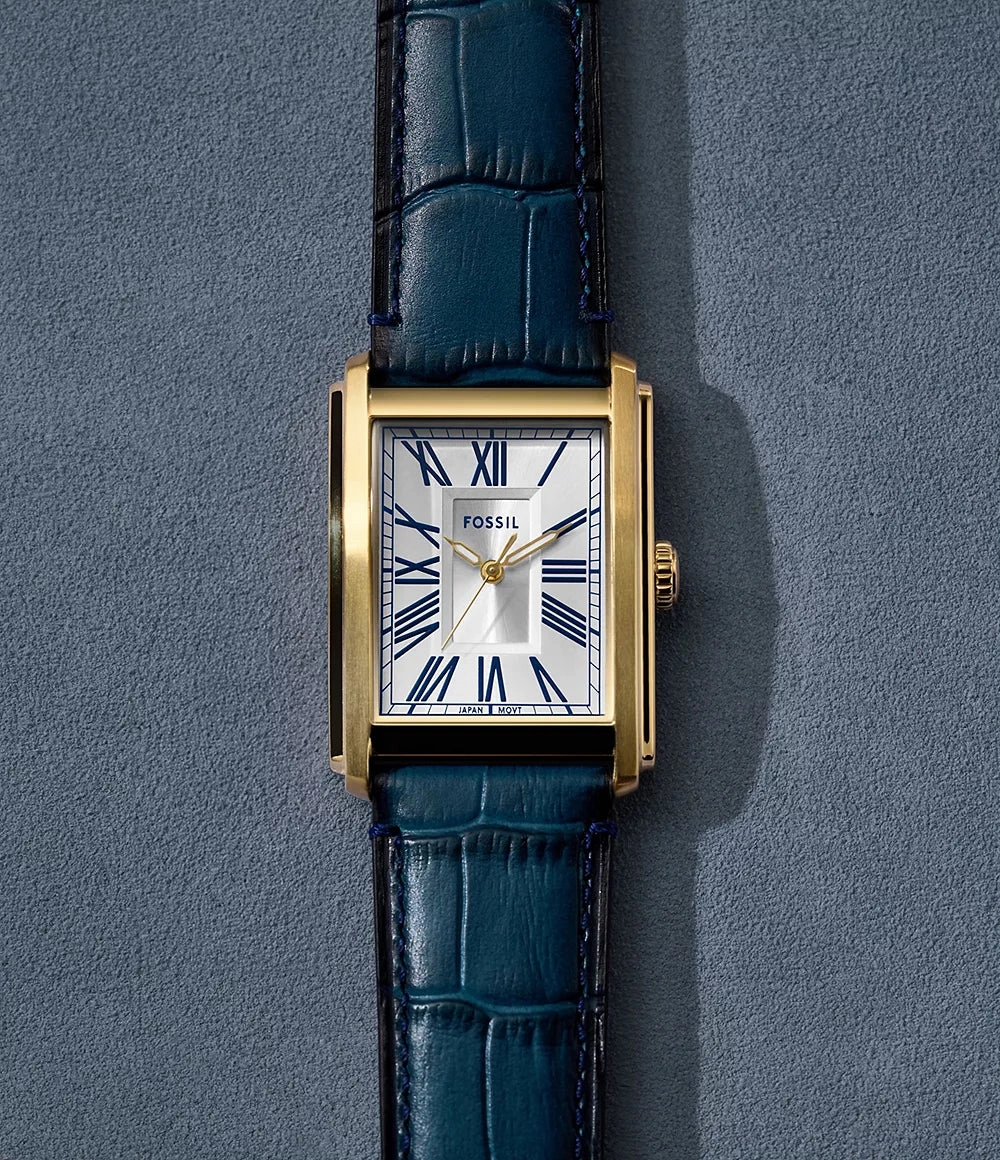 Fossil Carraway Gents Three-Hand Navy Croco Leather Strap Watch