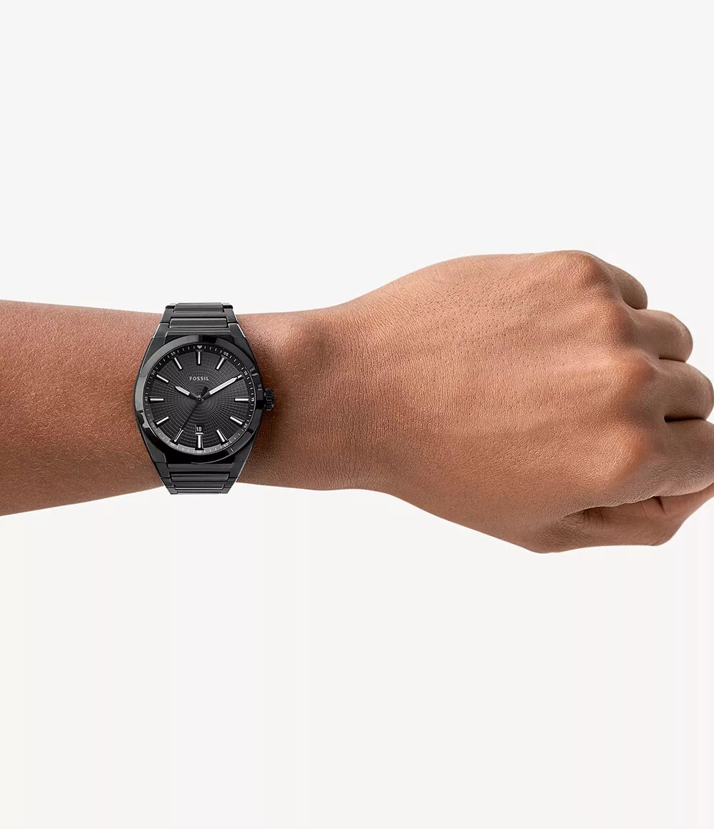 Fossil Everett Three-Hand Date Black Stainless Steel Watch