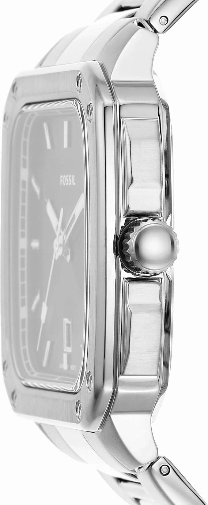 Fossil Inscription Gents Black Dial Square Case Stainless Steel Watch