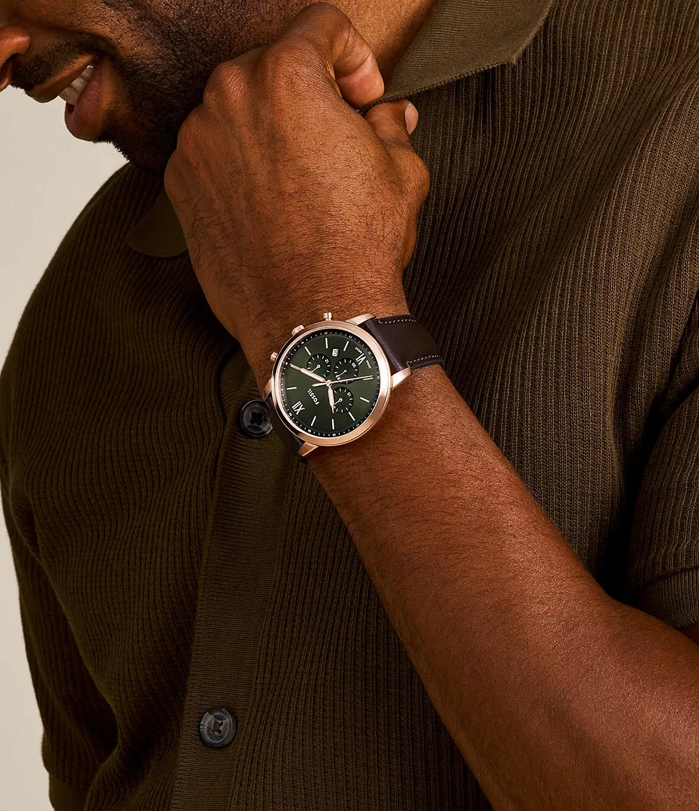 Fossil Neutra Chronograph Gents Green Dial Brown Leather Watch